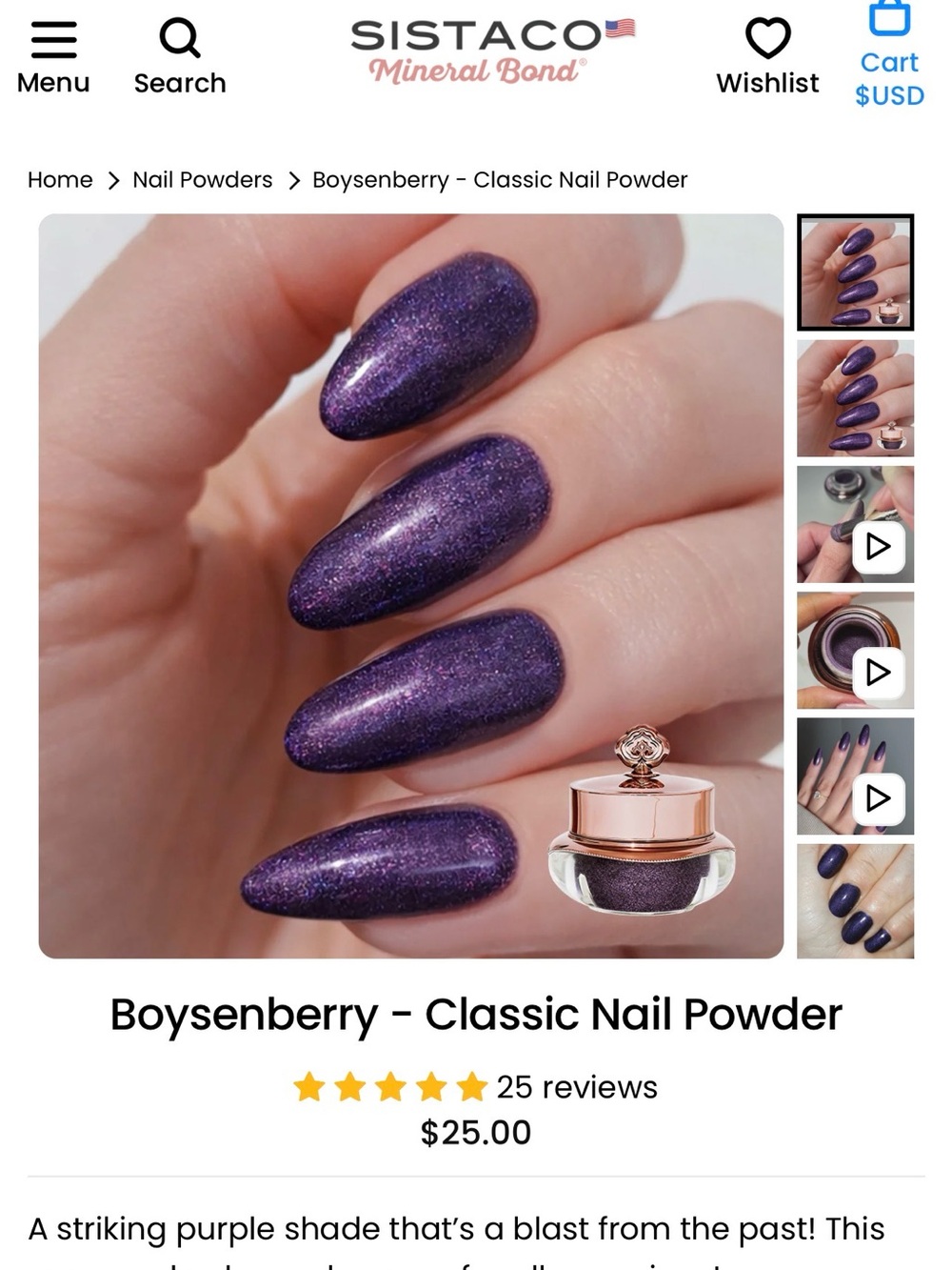 Sistaco Boysenberry Classic Nail Powder — Deep Shimmer Purple